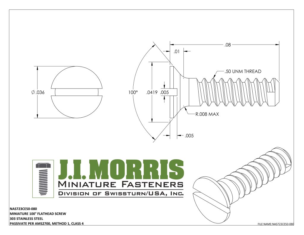 .50 UNM x .080 SCREW-FLAT HEAD SCREW-STAINLESS STEEL
