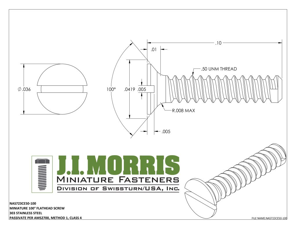 .50 UNM x .100 SCREW-FLAT HEAD SCREW-STAINLESS STEEL