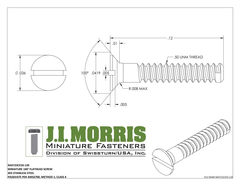 .50 UNM x .120 SCREW-FLAT HEAD SCREW-STAINLESS STEEL