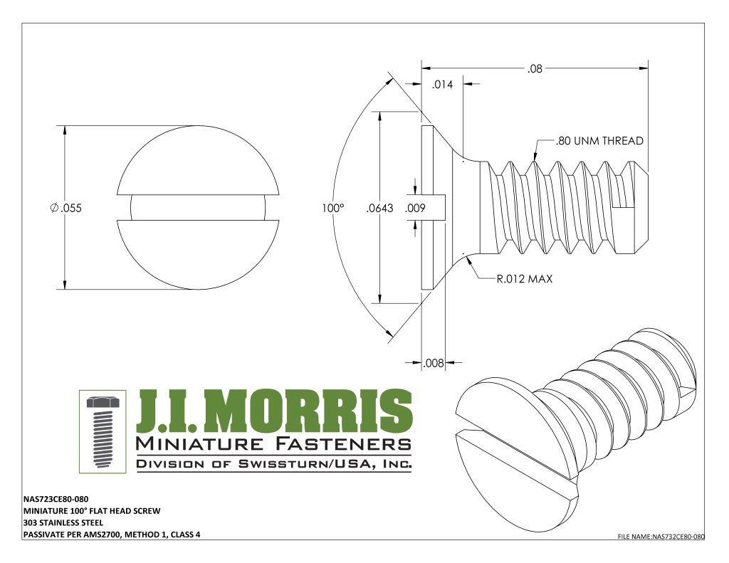 .80 UNM x .080 SCREW-FLAT HEAD SCREW-STAINLESS STEEL