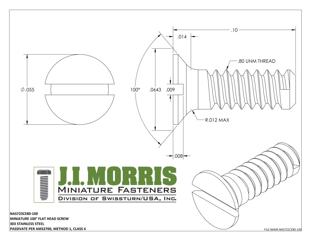 .80 UNM x .100 SCREW-FLAT HEAD SCREW-STAINLESS STEEL