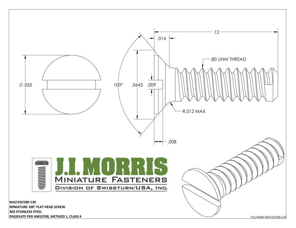.80 UNM x .120 SCREW-FLAT HEAD SCREW-STAINLESS STEEL