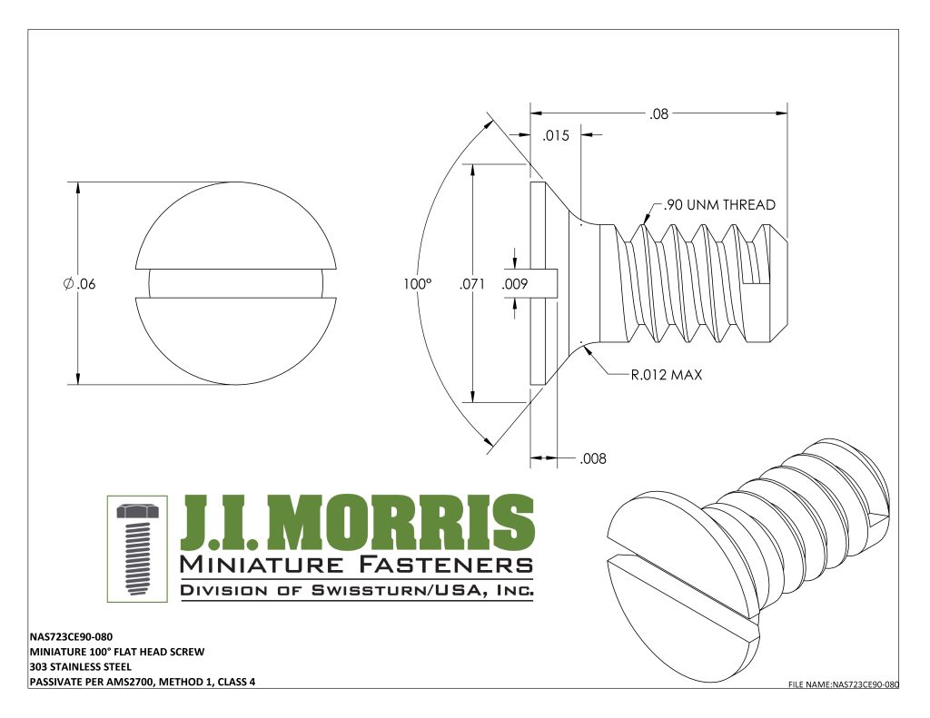 .90 UNM x .080 SCREW-FLAT HEAD SCREW-STAINLESS STEEL