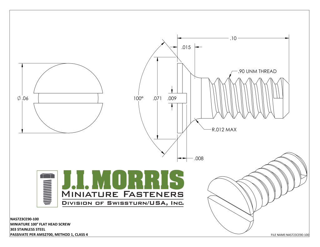 .90 UNM x .100 SCREW-FLAT HEAD SCREW-STAINLESS STEEL