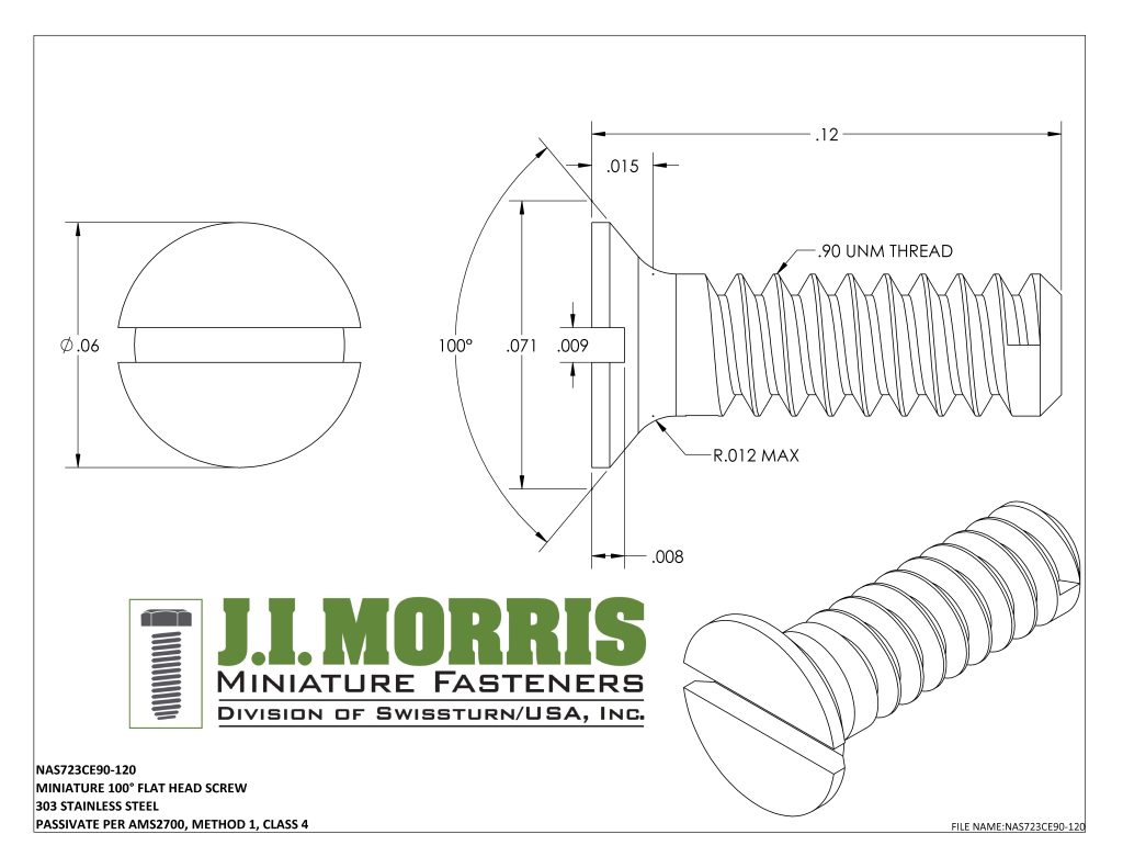 .90 UNM x .120 SCREW-FLAT HEAD SCREW-STAINLESS STEEL