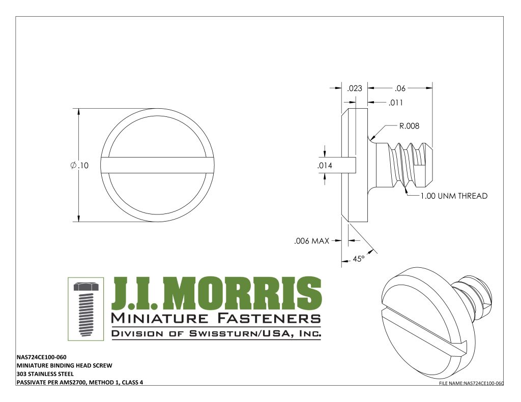 1.00 UNM x .060 SCREW-BINDING HEAD SCREW-STAINLESS STEEL