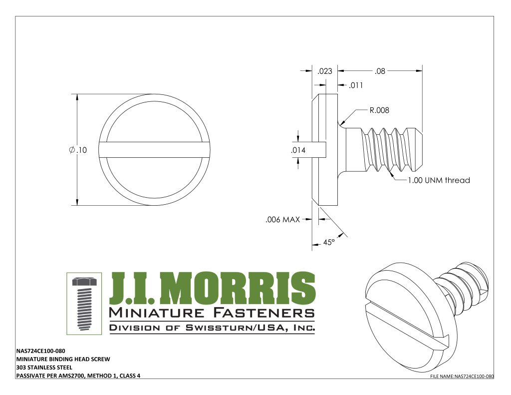 1.00 UNM x .080 SCREW-BINDING HEAD SCREW-STAINLESS STEEL