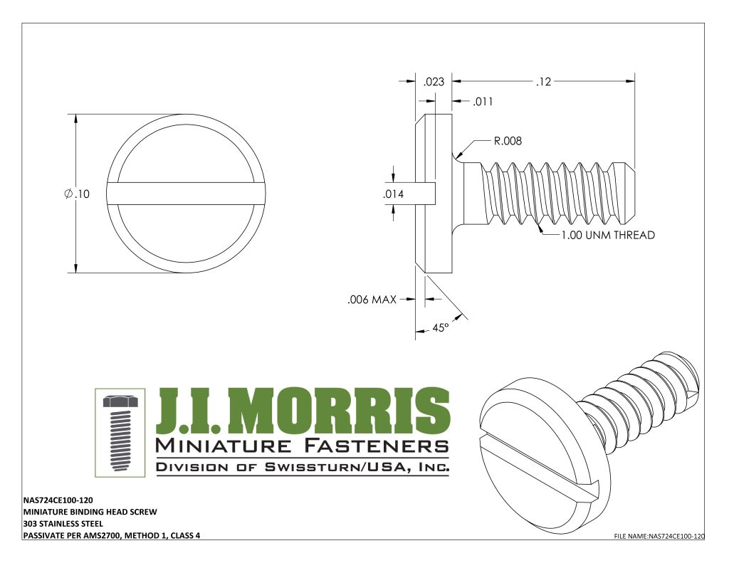 1.00 UNM x .120 SCREW-BINDING HEAD SCREW-STAINLESS STEEL