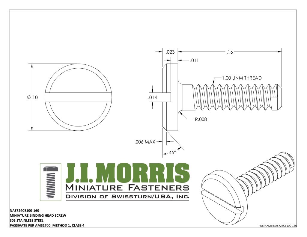 1.00 UNM x .160 SCREW-BINDING HEAD SCREW-STAINLESS STEEL