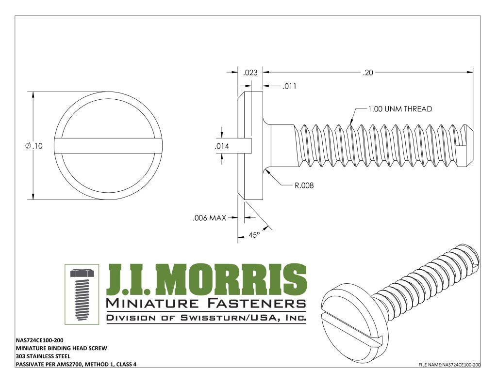 1.00 UNM x .200 SCREW-BINDING HEAD SCREW-STAINLESS STEEL
