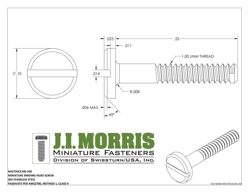 1.00 UNM x .250 SCREW-BINDING HEAD SCREW-STAINLESS STEEL