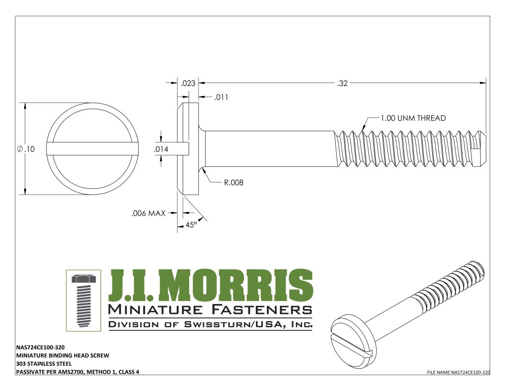1.00 UNM x .320 SCREW-BINDING HEAD SCREW-STAINLESS STEEL