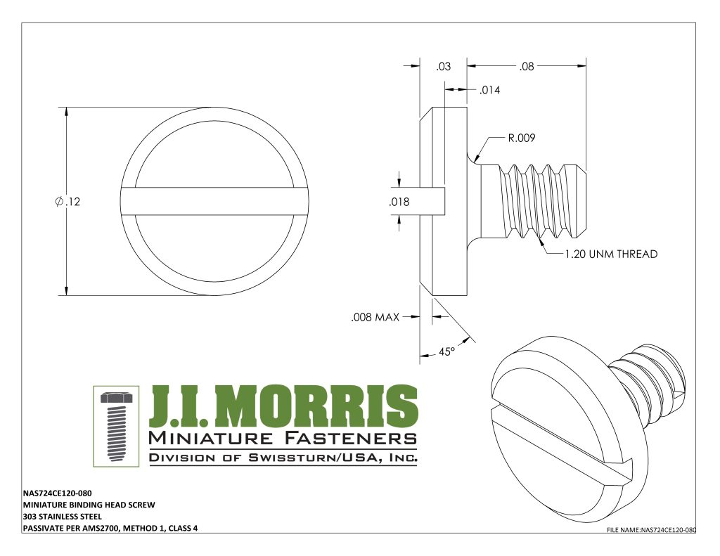 1.20 UNM x .080 SCREW-BINDING HEAD SCREW-STAINLESS STEEL