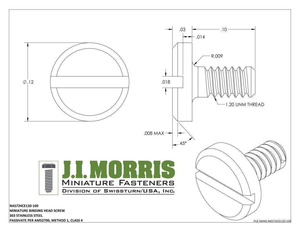 1.20 UNM x .100 SCREW-BINDING HEAD SCREW-STAINLESS STEEL