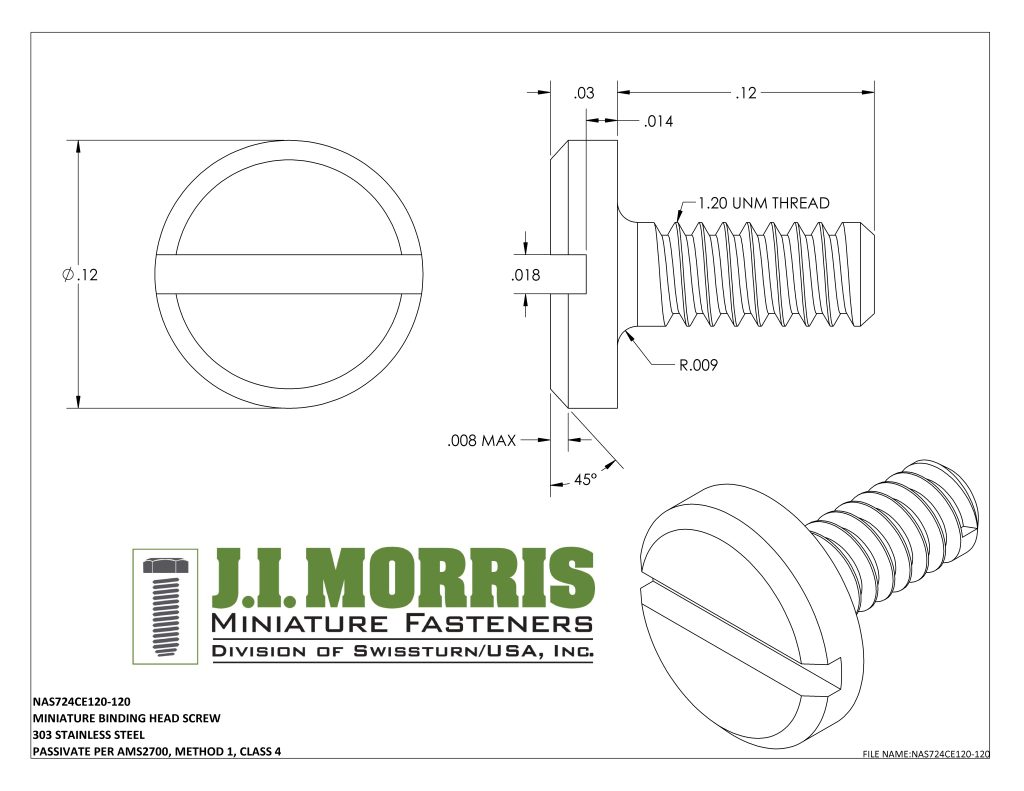 1.20 UNM x .120 SCREW-BINDING HEAD SCREW-STAINLESS STEEL