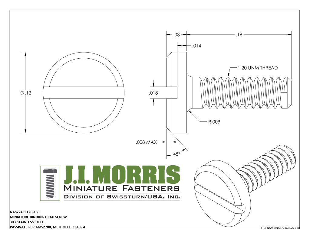 1.20 UNM x .160 SCREW-BINDING HEAD SCREW-STAINLESS STEEL