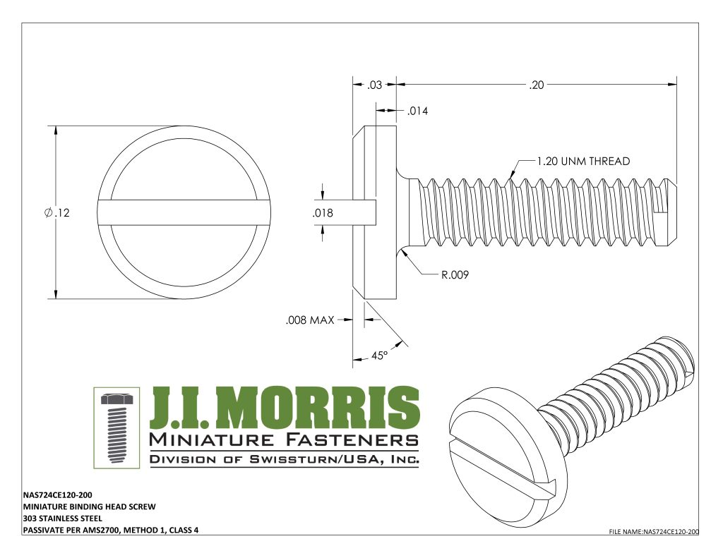 1.20 UNM x .200 SCREW-BINDING HEAD SCREW-STAINLESS STEEL