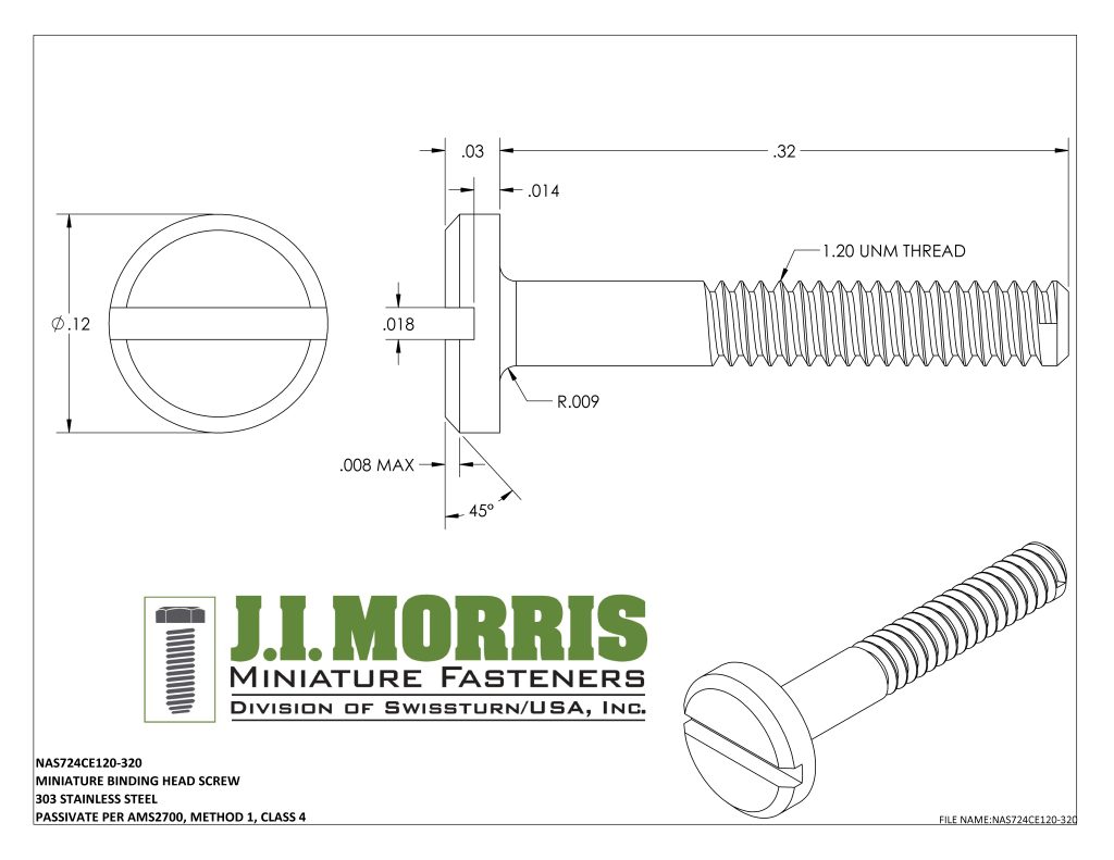1.20 UNM x .320 SCREW-BINDING HEAD SCREW-STAINLESS STEEL