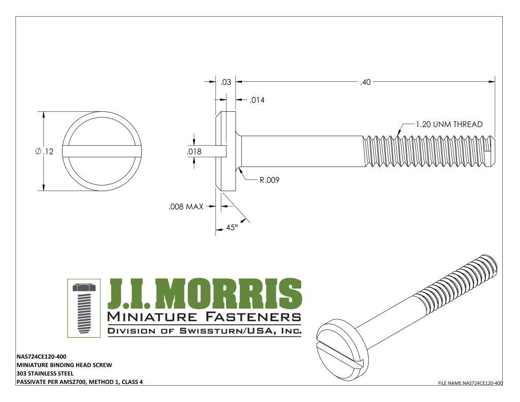 1.20 UNM x .400 SCREW-BINDING HEAD SCREW-STAINLESS STEEL