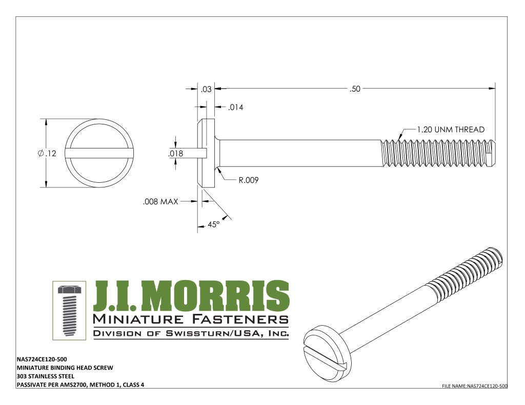 1.20 UNM x .500 SCREW-BINDING HEAD SCREW-STAINLESS STEEL
