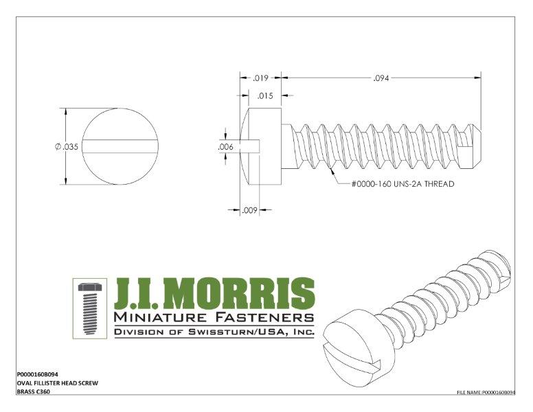 0000-160 x 3/32 SCREW-OVAL FILLISTER-BRASS