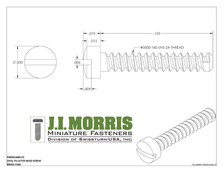 0000-160 x 1/8 SCREW-OVAL FILLISTER-BRASS