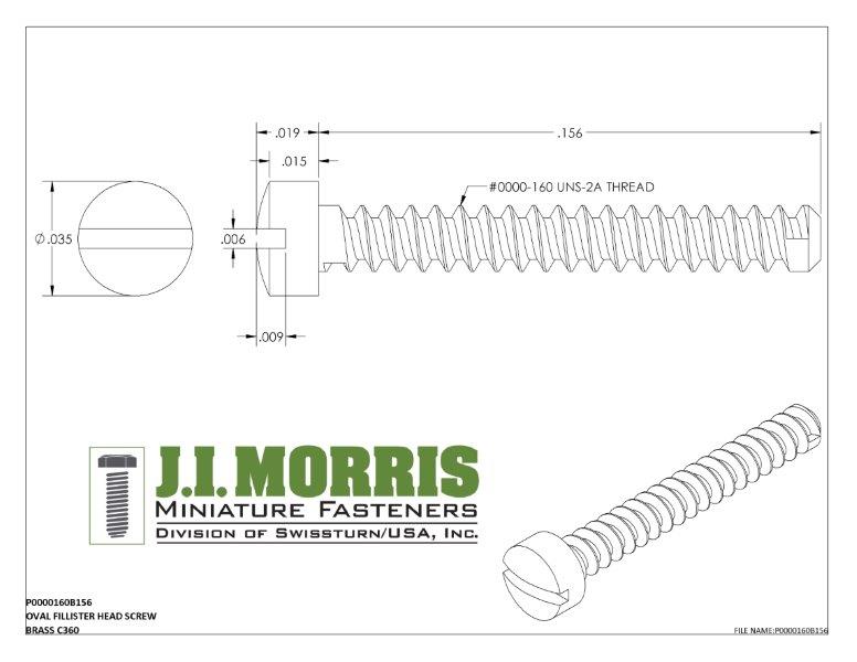 0000-160 x 5/32 SCREW-OVAL FILLISTER-BRASS