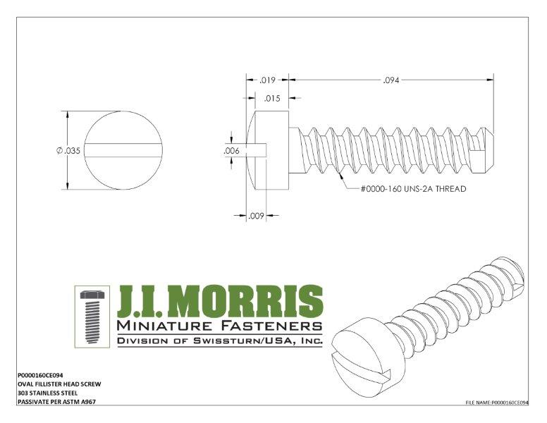 0000-160 x 3/32 SCREW-OVAL FILLISTER-STAINLESS STEEL