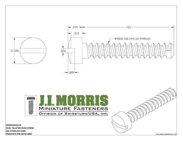 0000-160 x 1/8 SCREW-OVAL FILLISTER-STAINLESS STEEL