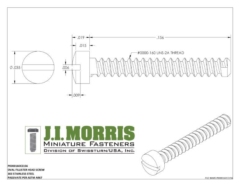 0000-160 x 5/32 SCREW-OVAL FILLISTER-STAINLESS STEEL