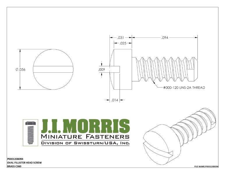 000-120 x 3/32 SCREW-OVAL FILLISTER-BRASS