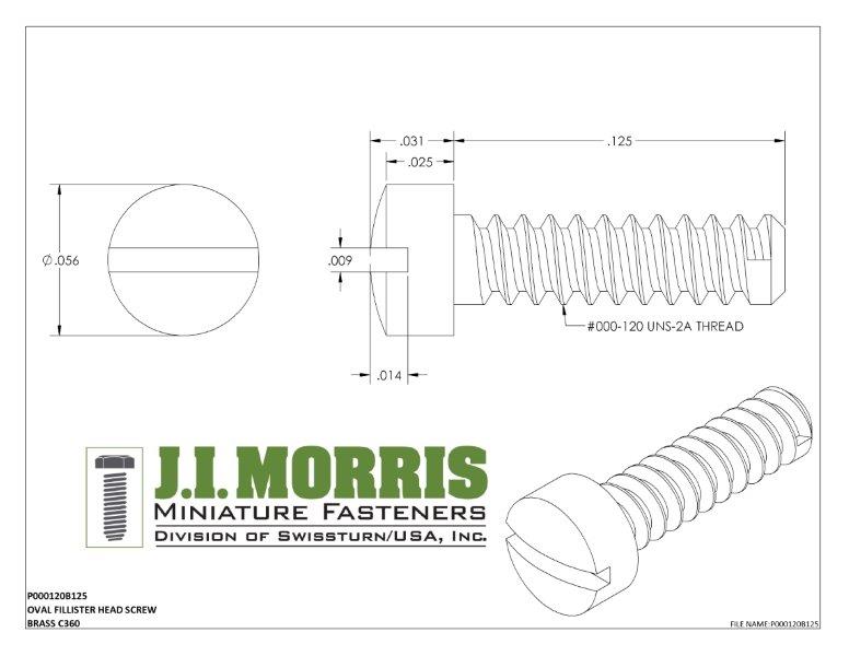 000-120 x 1/8 SCREW-OVAL FILLISTER-BRASS