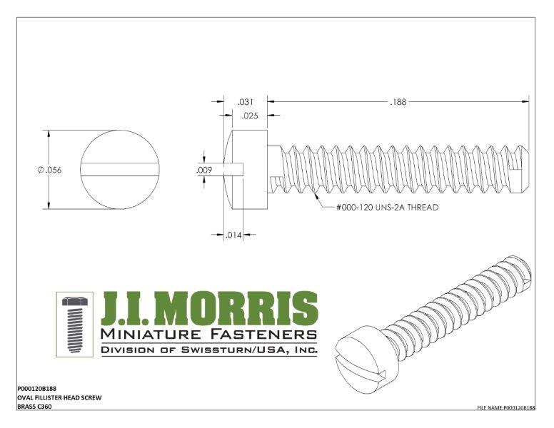 000-120 x 3/16 SCREW-OVAL FILLISTER-BRASS