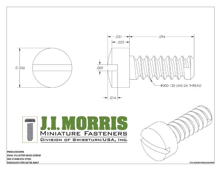 000-120 x 3/32 SCREW-OVAL FILLISTER-STAINLESS STEEL