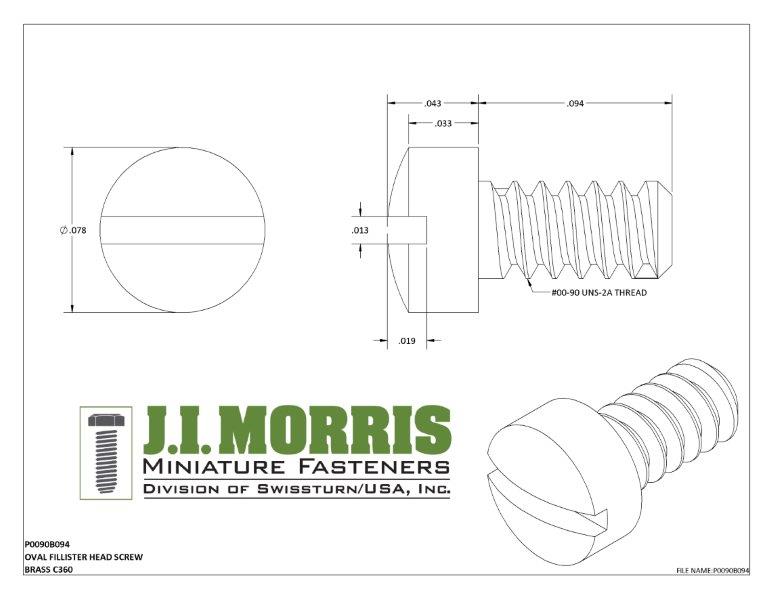 00-90 x 3/32 SCREW-OVAL FILLISTER-BRASS