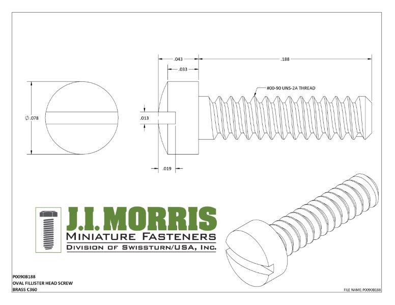 00-90 x 3/16 SCREW-OVAL FILLISTER-BRASS