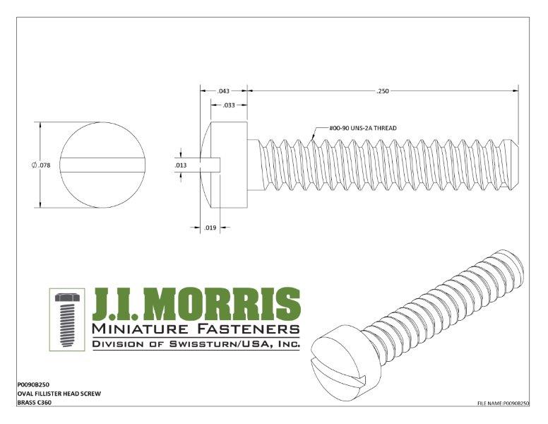 00-90 x 1/4 SCREW-OVAL FILLISTER-BRASS