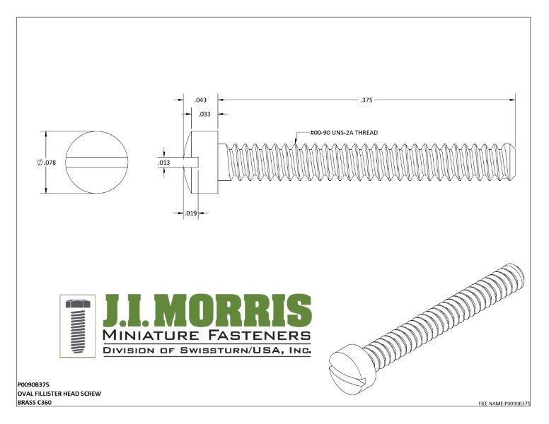 00-90 x 3/8 SCREW-OVAL FILLISTER-BRASS