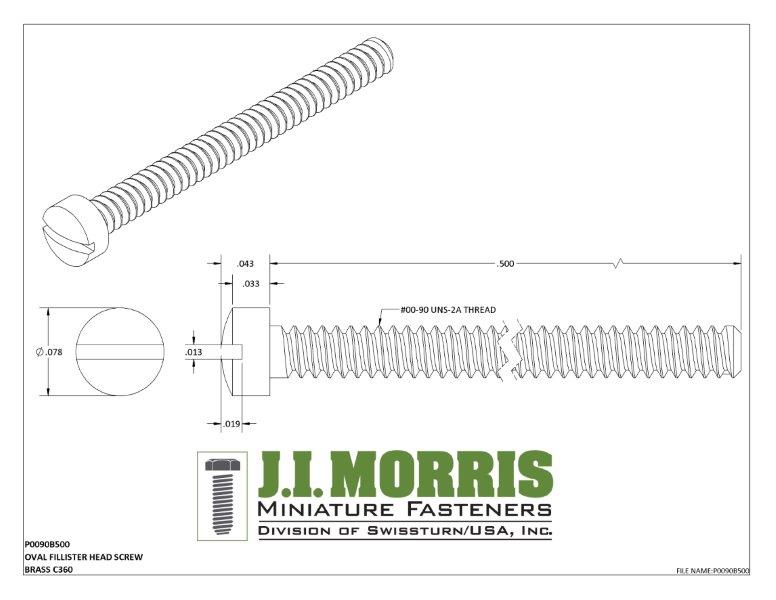 00-90 x 1/2 SCREW-OVAL FILLISTER-BRASS