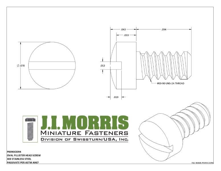 00-90 x 3/32 SCREW-OVAL FILLISTER-STAINLESS STEEL