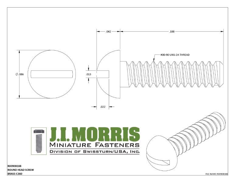 00-90 x 3/16 SCREW-ROUND HEAD-BRASS