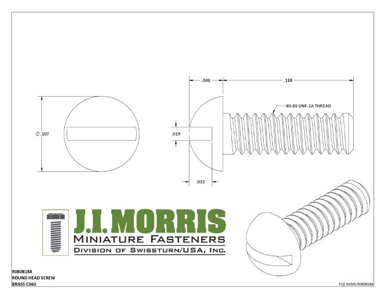 0-80 x 3/16 SCREW-ROUND HEAD-BRASS