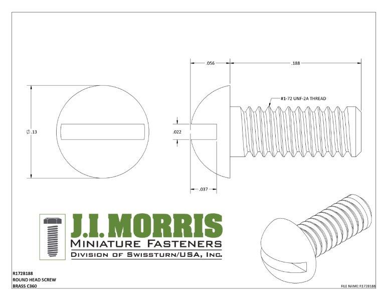 1-72 x 3/16 SCREW-ROUND HEAD-BRASS